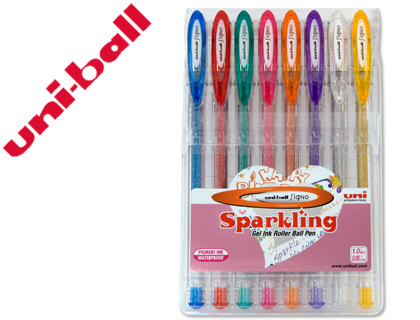 8 bolígrafos uni-ball UM-120 Signo tinta gel colores purpurina